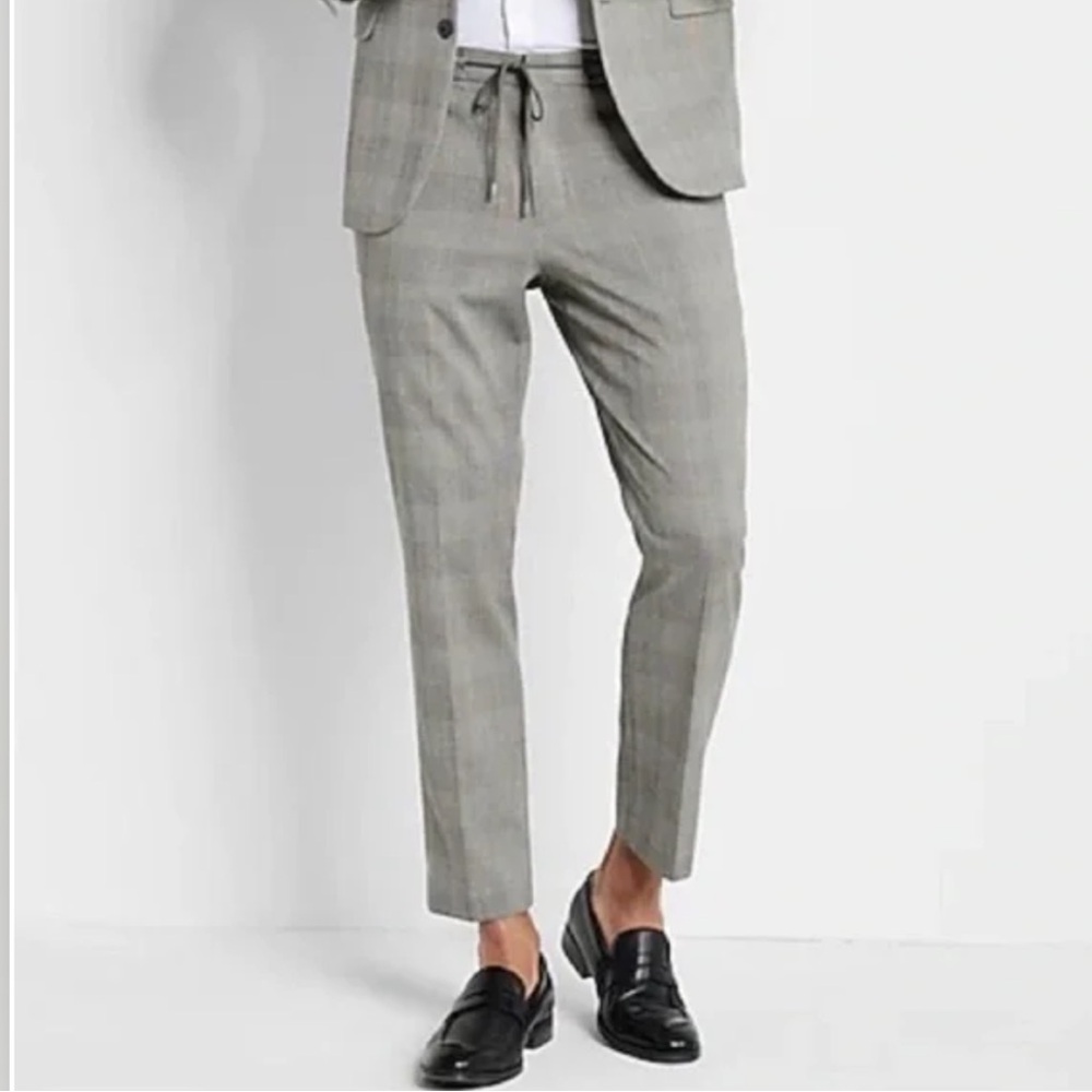 ⛵️NWOT EXPRESS MENS SIZE 28x30 SLIM GRAY PLAID DRESS PANTS